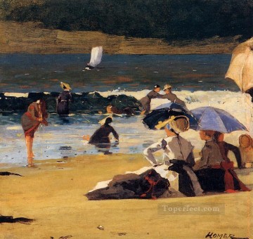 three women at the table by the lamp Painting - By the Shore Realism marine painter Winslow Homer